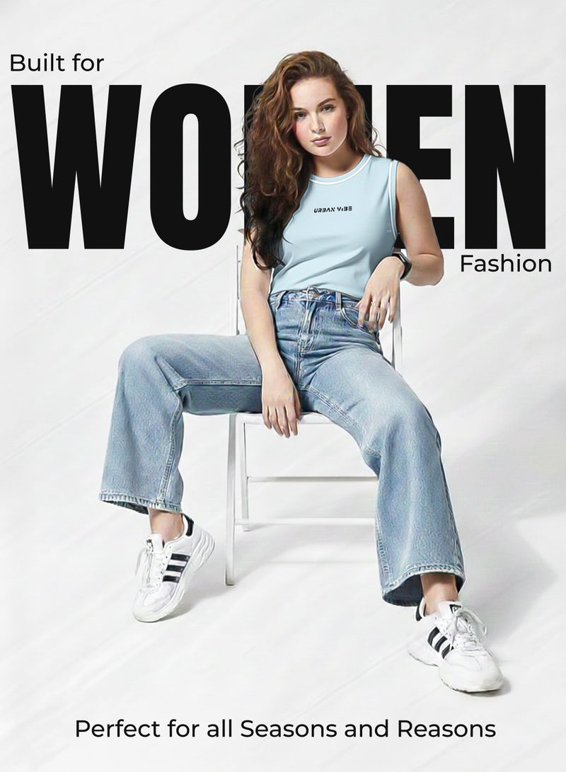 Selecta Now Ladies Sleeveless Cotton T-Shirt Sky Blue Breathable Contrast Piping Tank Top Soft Stretchable Women’s T Shirt - Image 2